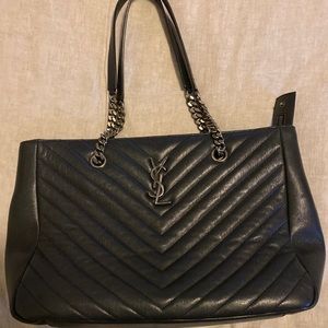 Yves Saint Laurent Monogram Black Leather Tote